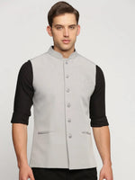 Men Grey Mandarin Collar Solid Nehru Jacket-AK-2250-7-Grey