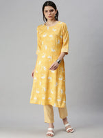 Women's Yellow Printed Kurta Sets-SKC3162-Yellow