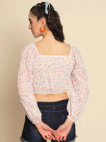 White Floral Ruched Top