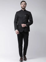 Hangup Men Standard Solid Men Formalwear-8ButtonBlackBlazer