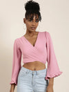 Women Pink Solid Wrap Crop Top-AE-10672-Pink