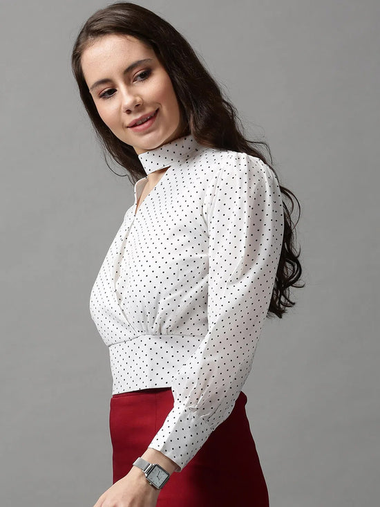 Women's White Printed Top-AE-7049-White