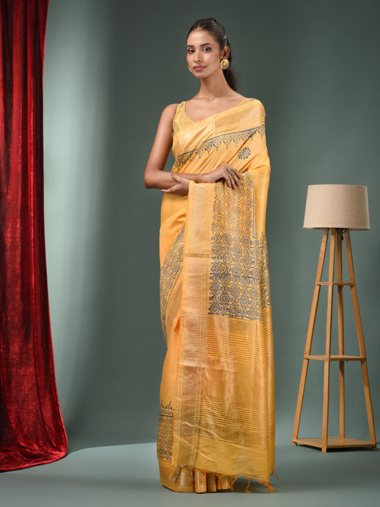 Yellow Blended Silk Handwoven Saree With Woven Zari Border-MA50BSL34830124