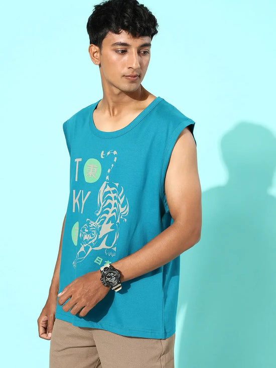 Dillinger Blue Sleeveless Graphic Oversized T-shirt