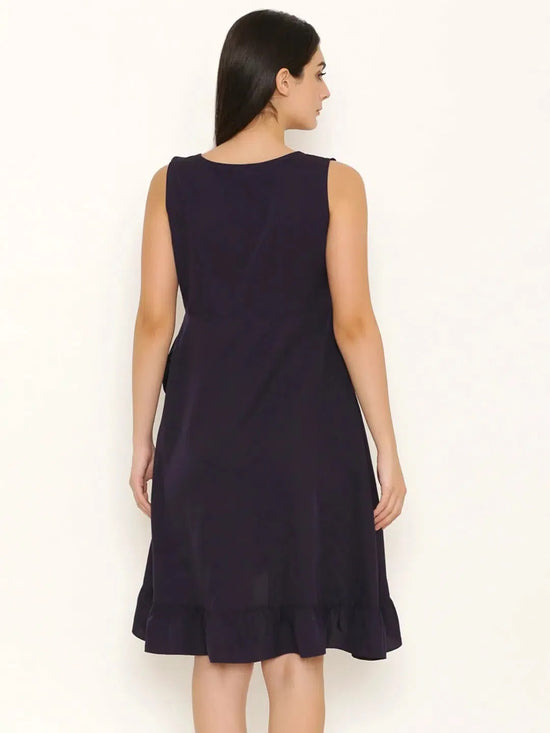 Overlap Dress with frill at neck and hem in Purple