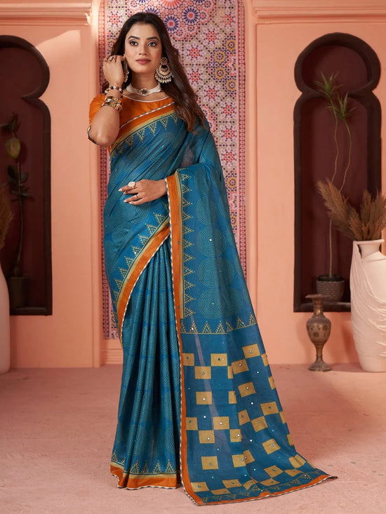 Saree Mall Women's Cotton Light Blue Embellished Designer Saree With Blouse Piece-MINAXI2401