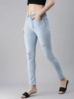 Women's Blue Solid Denim Skinny Jeans-GZ-5157-A-Blue