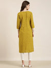 Women Mustard Geometrical Straight Kurta-AT-A1080-K-Mustard