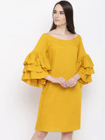 Triple Layered bell Sleeve shift dress in Mustard