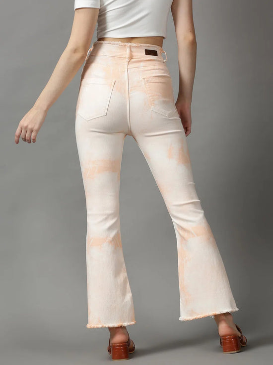 Women's Peach Solid Bootcut Denim Jeans-GZ-5139-Peach