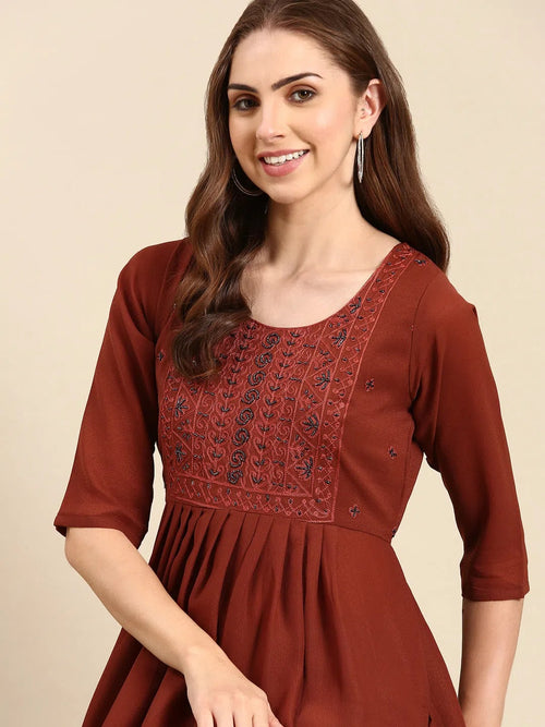 Women's Brown Embellished Anarkali Kurta-SKC-1027-Brown