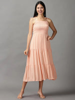 Women's Pink Solid Fit and Flare Dress-AE-15706-Peach