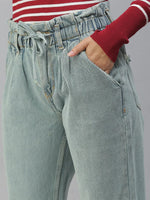 Women's Blue Solid Mom Fit Denim Jeans-GZ-5053AB-Blue