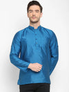 Hangup Men Standard Solid Men's Indian Wear-Turquoise_Dupion_Patch_ShortKurta