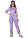 Smarty Pants Women's Silk Satin Lilac Color Minion Print Night Suit