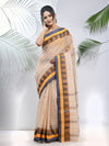 Cream Pure Cotton Tant Saree With Temple Border-MA51TT43430123