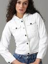 Women's White Solid Denim Jacket-AE-9511-White