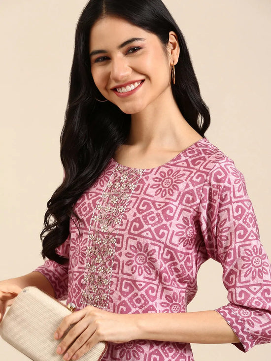 Women's Purple Printed Kurta Set-SKC-3364-Violet