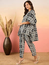 Anti Fit Kaftan Top with Pants in Black and Cream Ikkat Print