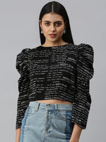 Women Black Printed Crop Fitted Top-AE-7034-Blackwhite