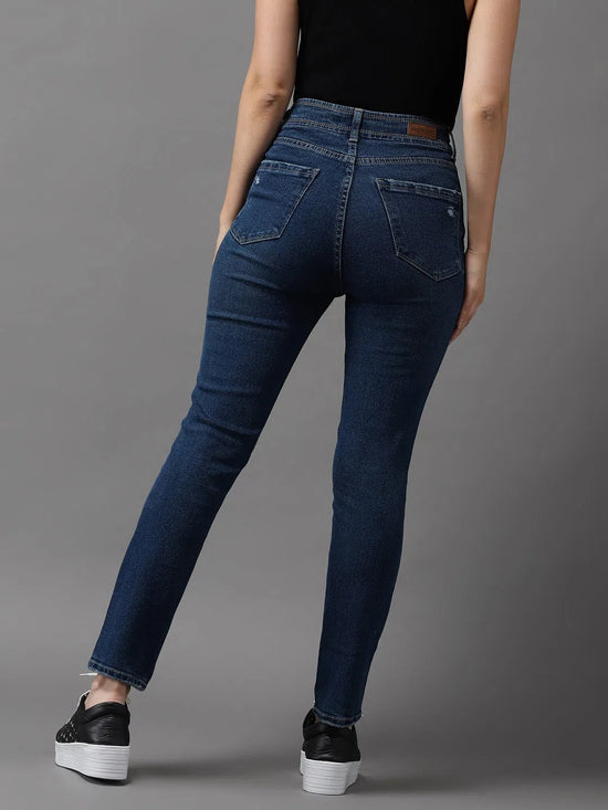 Women's Blue Solid Slim Fit Denim Jeans-GZ-5178-1-Blue