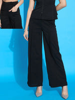 Women Black Front Pleated Straight Fit Trousers