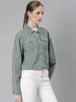 Women Sea Green Solid Tailored Jacket-IM-10605-Seagreen