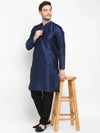 Hangup Men Standard Solid Men's Indian Wear-Navy_Dupion_LongKurta