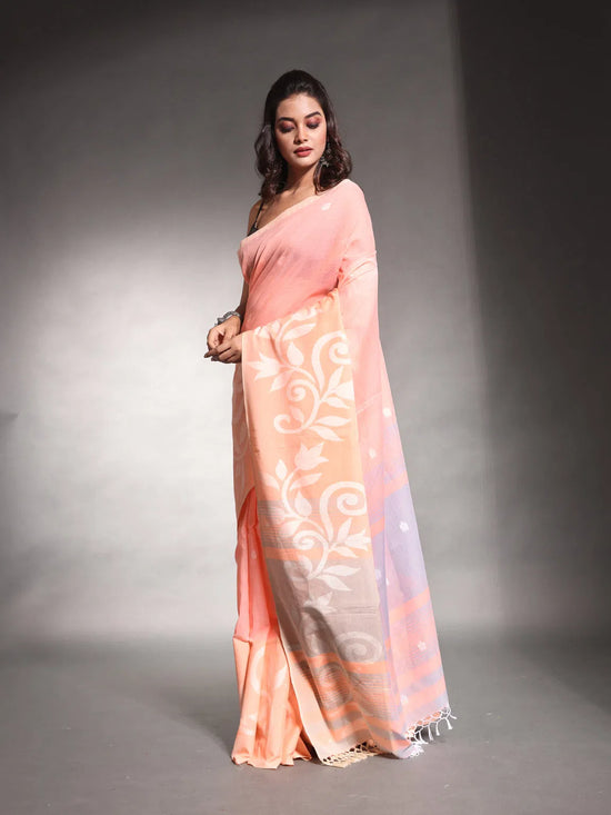 Peach Pure Cotton Soft Saree With Nakshi Designs-MA54CT041380003