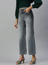 Women's Grey Solid Wide Leg Denim Jeans-IM-9867-Grey