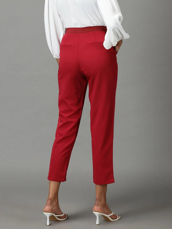 Women's Maroon Solid Formal Trouser-IM-10394-Maroon