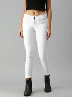 Women's White Solid Denim Skinny Jeans-CR-7782-White