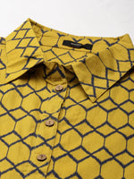 Women Mustard Geometrical A-Line Dress-RE-166-Mustard