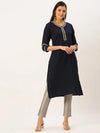 Women's Blue Solid Straight Kurta-DF-1191-Navyblue