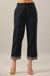 Juniper Women Navy Blue Cotton Flex Solid Pant.