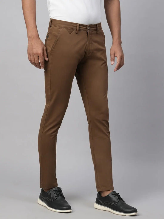 Genips Men's Slim Fit Cotton Stretch Casual Trouser Coffee Color