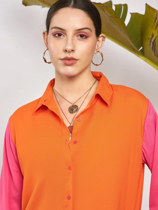 Women Orange & Pink ColorBlock Shirt With Darted Pants