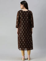 Women's Brown Printed Straight Kurta-GW396-Brown