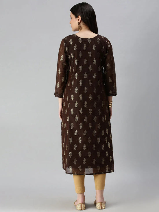 Women's Brown Printed Straight Kurta-GW396-Brown