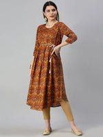 Women's Mustard Printed A-Line Kurta-KG555E-Mustard