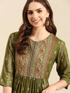 Women's Olive Printed Anarkali Kurta-GW-3372-Olive