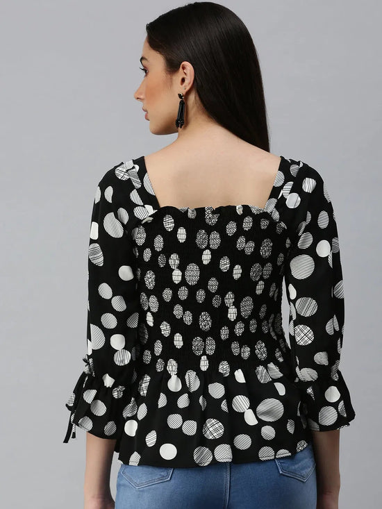 Women Black Self Design Peplum Top-AE-10268-Blackwhite