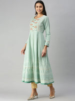 Women's Teal Floral Khatwa Anarkali Kurta-RF-9955-Teal