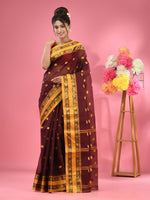 Dark Brown Pure Cotton Tant Saree With Woven Designs-MA51TT43530096