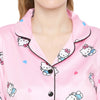 Smarty Pants Women's Silk Satin Pastel Pink Color Hello Kitty Print Full Sleeves Night Suit