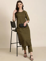 Women Olive Textured Kurta Set-SKC-1215-Olive