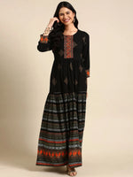 Women's Black Printed Anarkali Kurta-GW-2965-Black