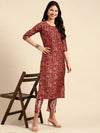 Women's Red Printed Kurta Set-SKC-3370A-Maroon