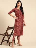 Women's Red Printed Kurta Set-SKC-3370A-Maroon