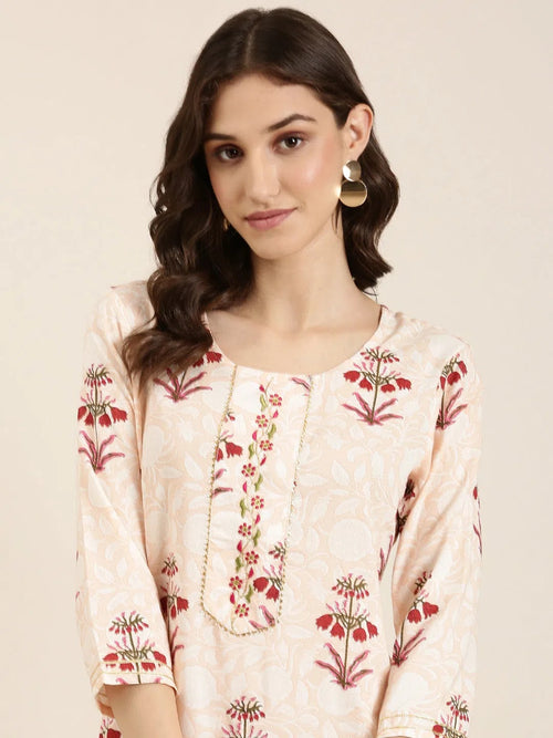 Women Peach Floral Straight Kurta-NJ-3700325-Peach